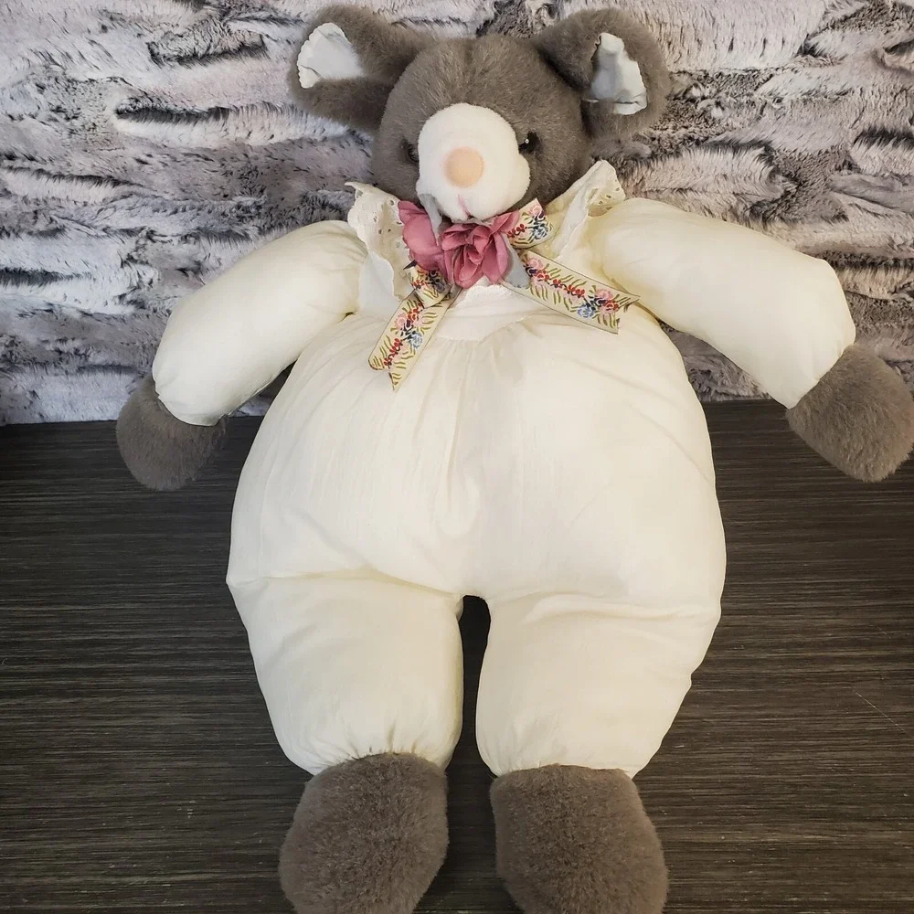 Country Cozy's Cozys Stuffed Plush Nylon Gray Country‎ Mouse Cream Ivory Bow